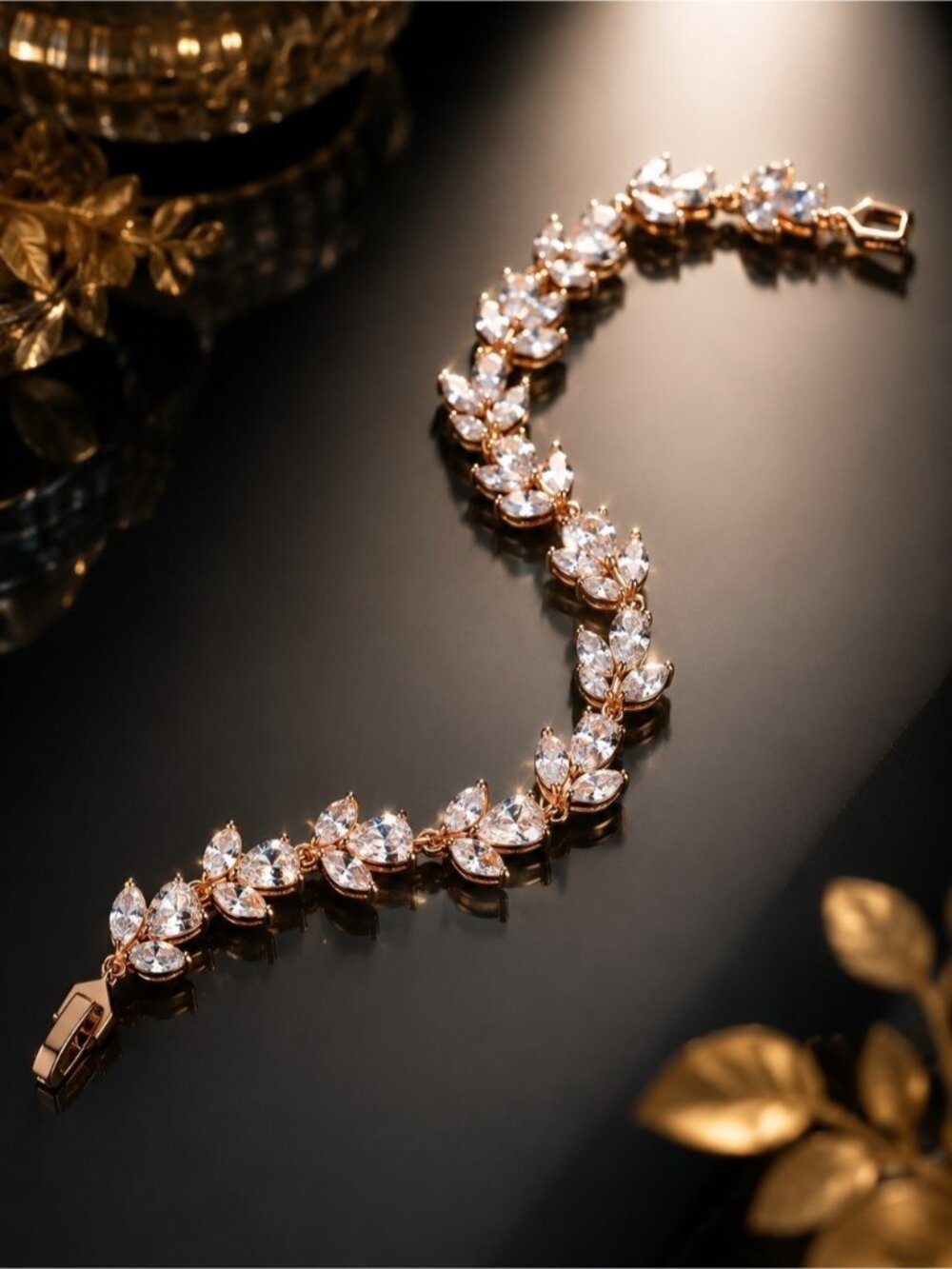14k Rose Gold Filled Zircon Leaf Bracelet